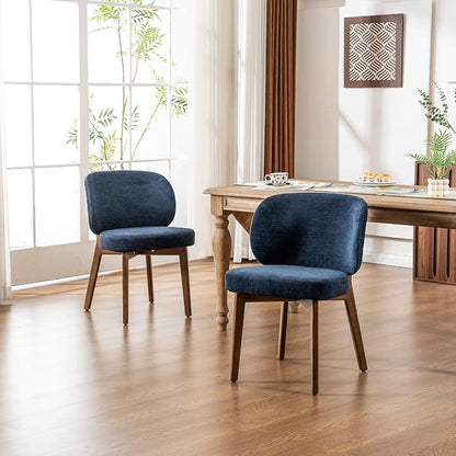 YOUNIKE Single Dining Chair Modern Kitchen Dining Room Chair Navy Blue | Chenille Fabric Upholstered Armless Side Accent Chair with Back 20.1" Wide Padded Seat Wooden Legs for Living Room Bedroom