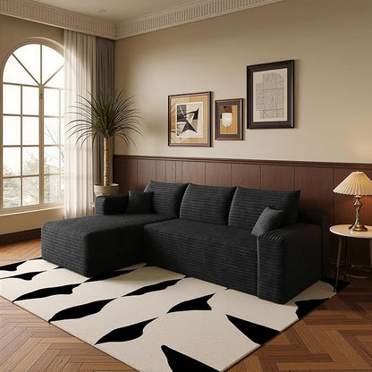 AUGOP 96" Sectional Couches for Living Room Modern Modular Sofa with L-Shape Couchs Upholstered Boneless Couch Deep Seat Sectional Couch with Chaise (Black, 96" Left Facing Chaise+2Seaters)