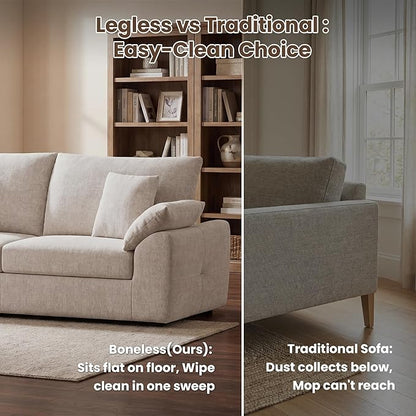 90" Boneless Loveseat Sofa, Polyester Fabric 2-Seater Couch with 4 Pillows, No Assembly Required, Soft High Density Foam Cushion, Rectangular Track Arm Sofa for Living Room Bedroom Apartment (Camel)