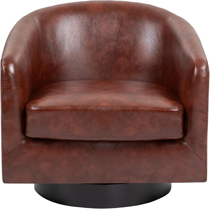 PU Leather Swivel Accent Chairs Set of 4, Barrel Club Chair Upholstered Armchair for Living Room - Red Brown