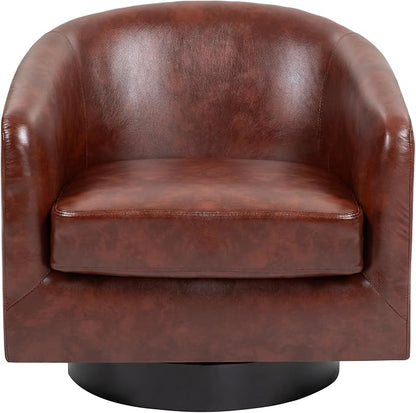 PU Leather Swivel Accent Chairs Set of 4, Barrel Club Chair Upholstered Armchair for Living Room - Red Brown
