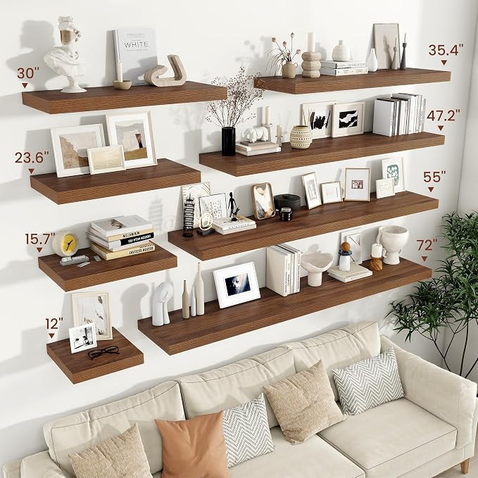 Vivelove Wide Floating Shelves for Wall 12 Inch Deep, 16" X 12" X 2" Floating Shelf, 2 Inch Thick Shelf for Living Room Bathroom Bedroom Kitchen Book Room, Rustic Farmhouse Decor Set of 2, Walnut