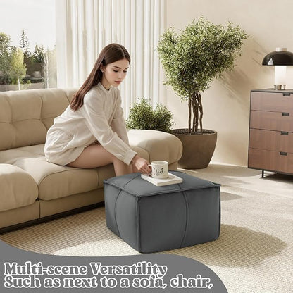 MeMoreCool Stuffed Round Pouf Ottoman Foot Rest, Floor Pouf Foot Stool with Soft Foam Chunk Filling, Small Round Ottoman Footstool Circle Footrest for Living Room