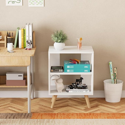 Huhote Kids Nightstand, 2-Tier Night Stand with Open Storage, Modern Side Table for Bedroom, Study Room, Small Spaces, White