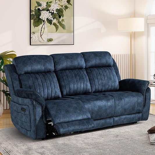 Power Reclining Sofa with Zero Gravity, Electric Reclining Couch with Adjustable Headrest, Wireless Charge, USB/Type-C Ports, 3 Seater Recliner Sofa for Living Room (Blue, 3 Seater Sofa)