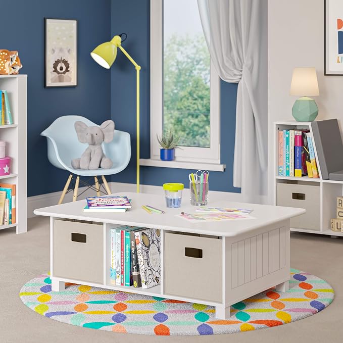 RiverRidge Home RiverRidge Activity Table, White with Taupe Bins