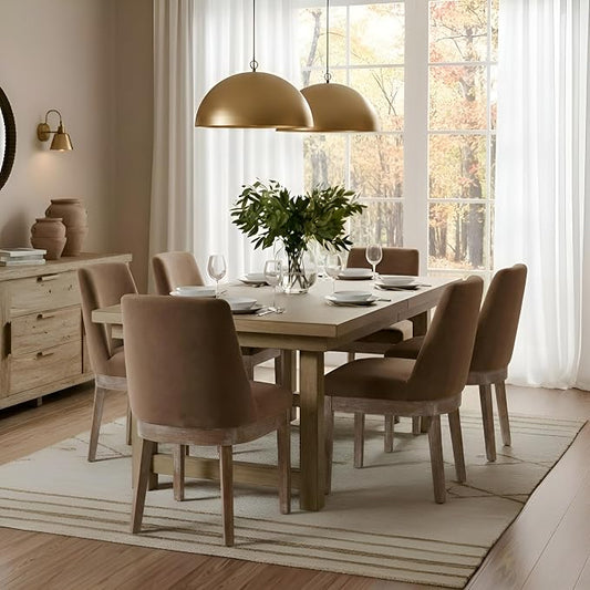 RIVOVA Upholstered Dining Chairs Set of 6, Modern Wooden Dining Room Chair Linen Fabric Kitchen Chairs Farmhouse Dinner Chair with Hardwood Frame, Khaki
