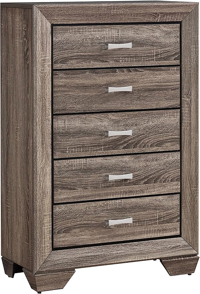 Coaster Home Furnishings Kauffman Transitional 5-Piece Bedroom Set Eastern King Size Panel Bed Frame 54-inch Headboard Washed Taupe 204191KE-S5