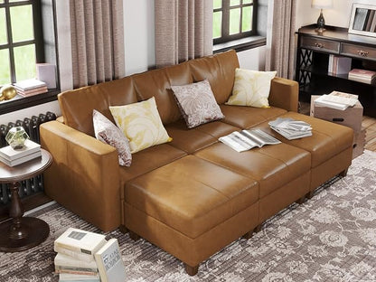 EASE MOOSE Faux Leather Sectional Modular Sofa Couch,Sleeper Modular Sectional Sofa Couch Bed Brown