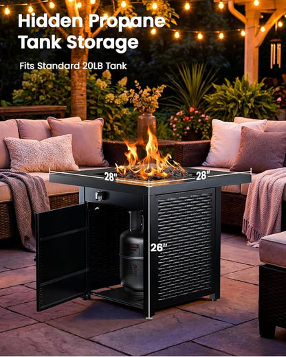 Ciays 28 Inch Propane Fire Pit CSA-Listed Outdoor Fire Pit Table, 50,000 BTU Steel Gas Fire Pits with Lid and Lava Rock, Add Warmth and Ambience to Parties On Patio Deck Garden,Black,CIFPT3-N1