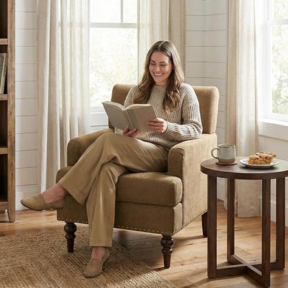 MALOL Upholstered Accent Chair Set of 2, Comfy Reading Chair for Living Room, Mid Century Modern Armchair with Thick Cushion & Solid Rubberwood Legs, for Bedroom/Small Spaces, Brown