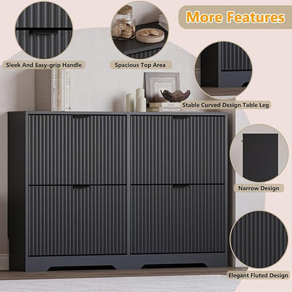 BORNOON Large Shoe Cabinet for Entryway, Shoe Rack Cabinet with 4 Flip Drawer and Adjustable Shelves for Small Apartment, Foyer