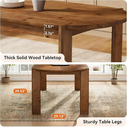 63" Solid Wood Oval Dining Table, Farmhouse Wooden Kitchen Table for 4-6, Rustic Dinner Table for Dining Room, Living Room, Apartment, Brown