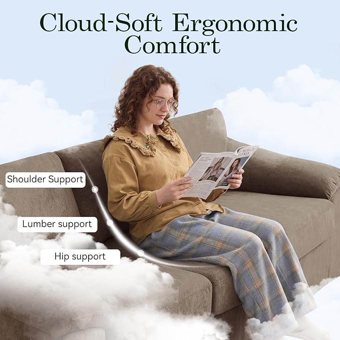 Boneless Couch Sets, Modern 3 Seater Sofa and Loveseat Sofa, Floor Cloud Couch Sets with Extra Comfy Soft Deep Seats for Living Room, Apartment, No Assemby, Set of 2, Brown