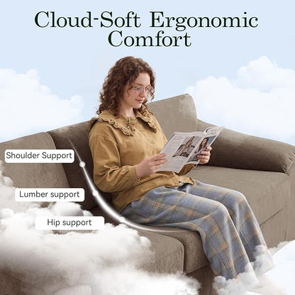 Boneless Couch Sets, Modern 3 Seater Sofa and Loveseat Sofa, Floor Cloud Couch Sets with Extra Comfy Soft Deep Seats for Living Room, Apartment, No Assemby, Set of 2, Brown