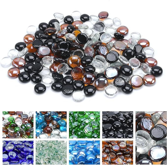 GasSaf Blended Fire Glass Beads for Outdoor Fire Pit, Fireplace, Replaces Existing Gas Logs & Lava Rocks, 3/4 Inch Glass(20 Pound)(Black, Amber, Crystal Clear Luster)