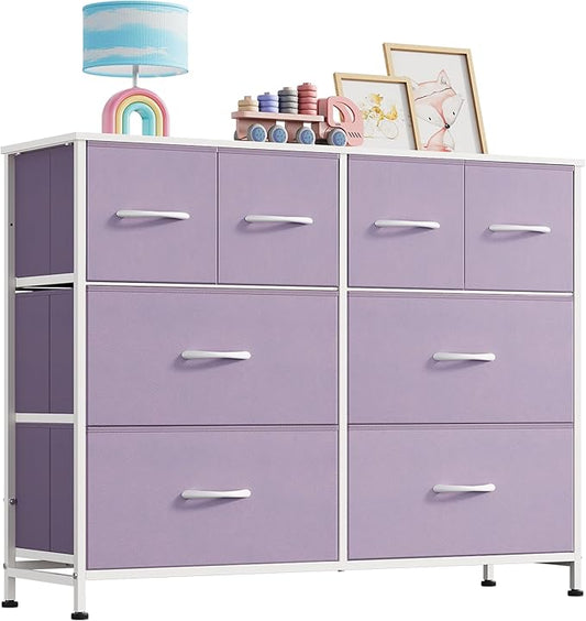 WLIVE Dresser for Bedroom with 8 Drawers, Wide Fabric Dresser for Storage and Organization, Bedroom Dressers, Chest of Drawers for Living Room, Closet, Hallway, Purple