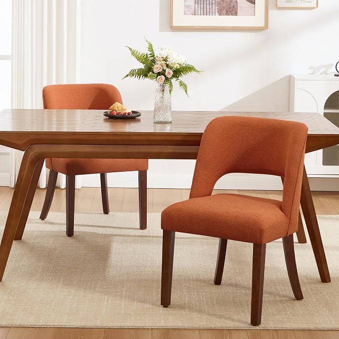 Dining Chairs Set of 2,Modern Dining Room Chairs with Thick Cushions,Upholstered Linen Fabric Kitchen Chairs for Kitchen Dining Room Orange