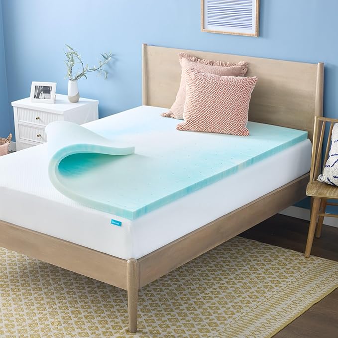 Linenspa 2 Inch Swirl Gel Memory Foam Mattress Topper, Queen Size – Cooling Gel Infused, Ventilation Holes – Pressure Relieving Bed Topper – CertiPUR Certified