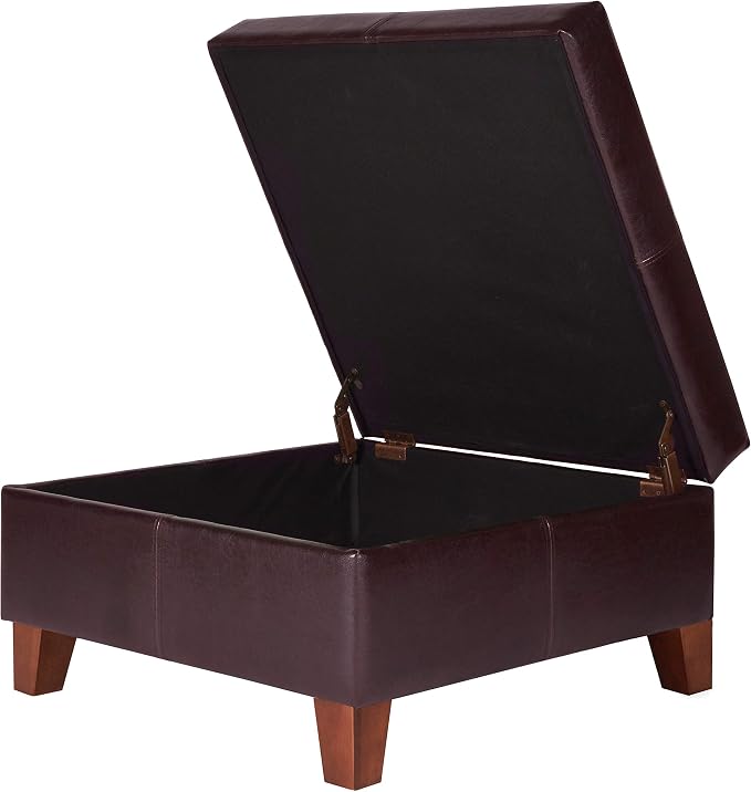 HomePop 28" Faux Leather Square Storage Ottoman - Distressed Brown