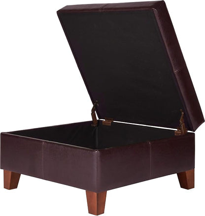 HomePop 28" Faux Leather Square Storage Ottoman - Distressed Brown