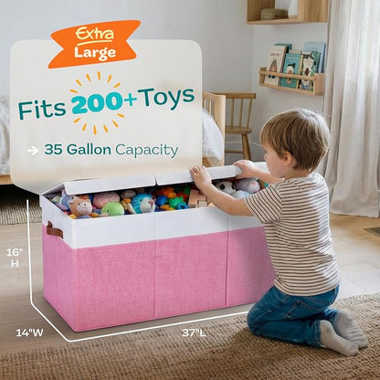 SoftOwl Extra Large Toy Storage Organizer with Lid - Sturdy, Collapsible Toy Chest Storage Box Design - Toys Bin with Dividers for Kids, Nursery, Bedroom, Playroom 37"x16"x14"