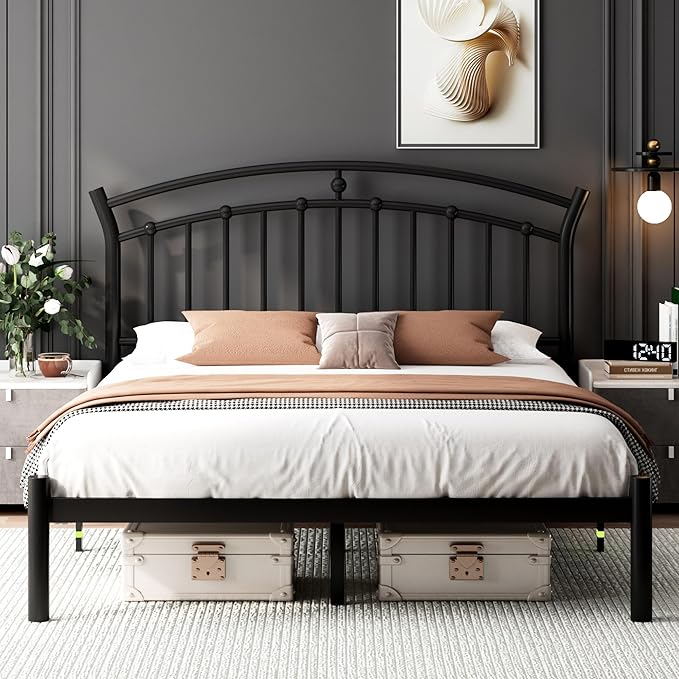 Feonase Full Black Bed Frame, Heavy-Duty Metal Bed Frame with 13 Hardened Steel Slats, 12" Under-Bed Storage, Noise-Free, Easy Assembly