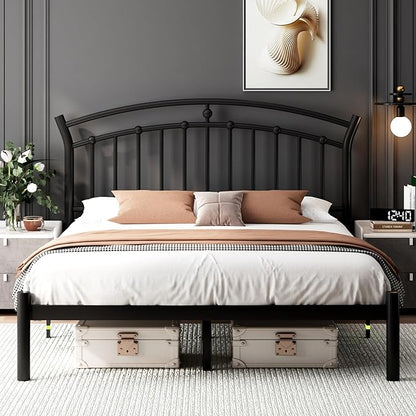 Feonase Full Black Bed Frame, Heavy-Duty Metal Bed Frame with 13 Hardened Steel Slats, 12" Under-Bed Storage, Noise-Free, Easy Assembly