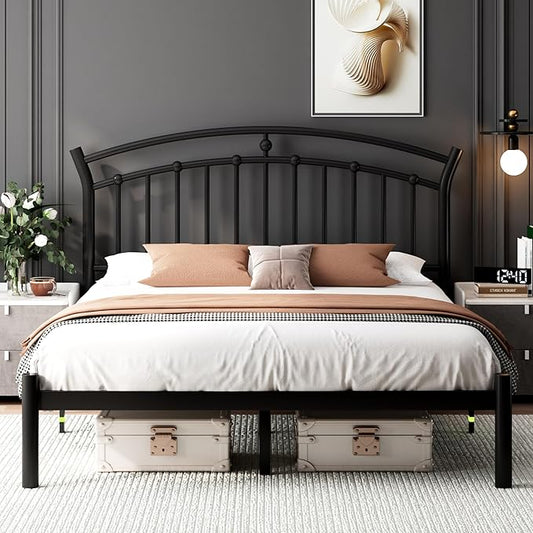 Feonase Full Black Bed Frame, Heavy-Duty Metal Bed Frame with 13 Hardened Steel Slats, 12" Under-Bed Storage, Noise-Free, Easy Assembly