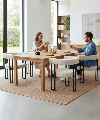 VIRRMO Boucle Dining Chair Set of 4 Corduroy Upholstered Dining Room Chairs Kitchen Chairs with Metal Legs Mid Century Modern Chair for Dining Room, Kitchen (Cream, 4)