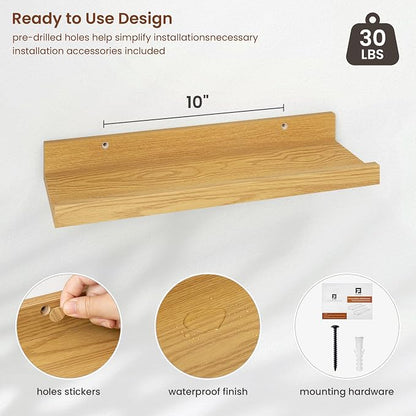 Axeman Oak Picture Ledge Shelf Set of 4 | 16'' Floating Shelves with Lip, Rustic Wood Wall Shelves with Ledge for Pictures Photos Nursery Books