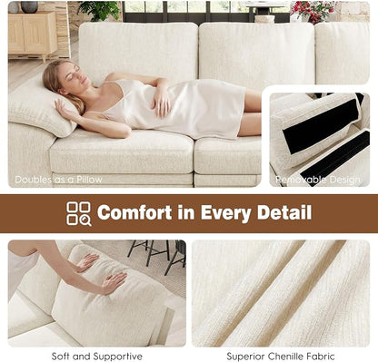 Ihanherry 108" Modular Sectional Sofa with Pull Out Bed, 9-Seater U Shaped Sectional Sleeper Couch with Storage, Chenille Convertible Couches for Living Room, Apartment (Beige)