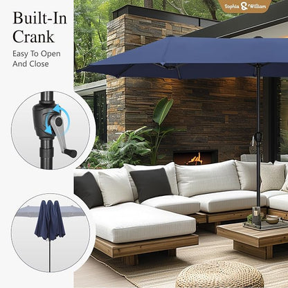 Sophia & William Patio Set with Umbrella 8 Pieces Outdoor Dining Set for 6 with 13ft Double-Sided Umbrella Navy Blue, 6 x Swivel Patio Chairs, 1 Metal Table for Lawn Garden (No Umbrella Base)