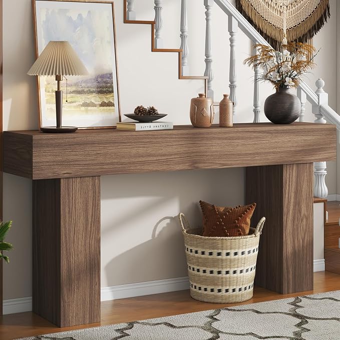 knoworld 63 Inch Long Console Table for Entryway, Farmhouse Wood Rectangular Sofa Table Behind Couch Table, Narrow Entryway Table for Living Room, Entrance, Hallway, Foyer, Easy Assembly (Brown)