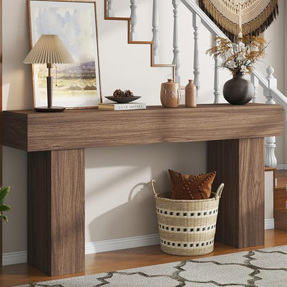 knoworld 63 Inch Long Console Table for Entryway, Farmhouse Wood Rectangular Sofa Table Behind Couch Table, Narrow Entryway Table for Living Room, Entrance, Hallway, Foyer, Easy Assembly (Brown)