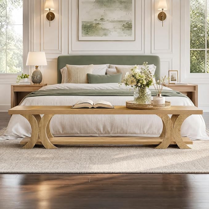Tribesigns 70.87" Extra Long Entryway Bench, Farmhouse Entryway Bench with Shoe Storage, Wooden Seating with Curved Legs for Living Room, Bedroom, Hallway, Foyer, Easy Assembly