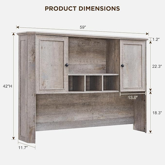 T4TREAM 59" Home Office Desk Hutch with Ample Storage, Only Match VSC Series Farmhouse Desk (Light Rustic Oak)