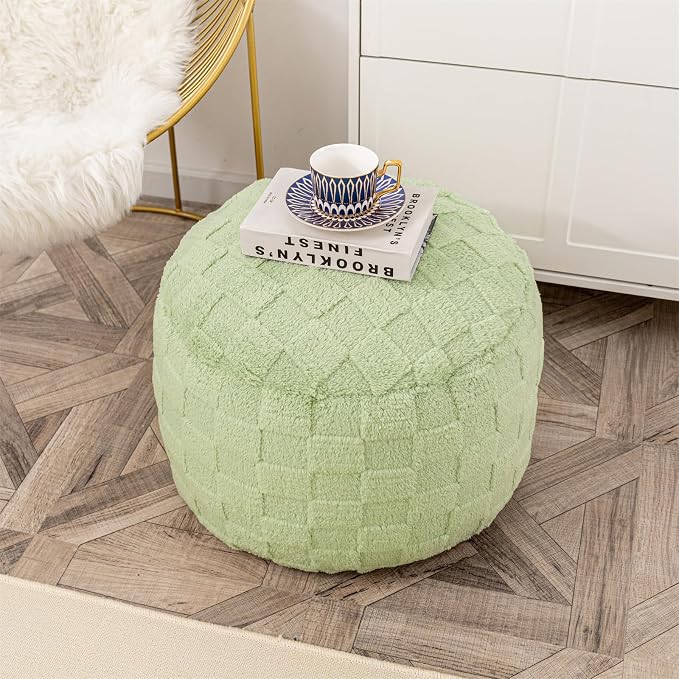 Round Pouf Ottoman 20 x 20 x 14 Inches Boho Poof Home Decor Floor Pouffe Ottoman Foot Rest for Couch Sofa Bean Bag Chairs Living Room Bedroom (Grass Green)
