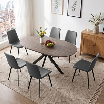 HIPIHOM 43.2" to 59.1" Extendable Round Dining Table Set for 6 Persons | Mid century modern oak, MDF board, scratch resistant & easy clean, space saving, fits 4-6 person