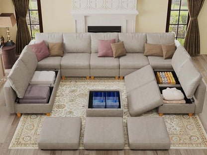 EASE MOOSE Modular Couch U Shaped Oversized Sofa, Faux Leather Sectional Sofa with Storage Seat,White