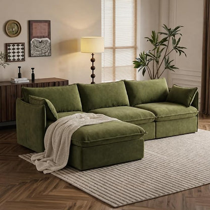Cloud Modular Sectional Sofa, Oversized Deep Seat Comfort, Luxe Chenille | Fully Removable Washable Covers, Memory Foam Seat Cushions, Storage Ottoman, Premium Fabric