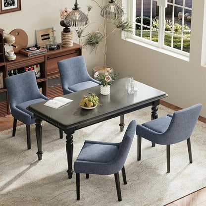 Modern Dining Room Chairs Set of 4 with Mid Back and Wood Legs, Upholstered Kitchen Chairs for Dining Room/Living Room, Blue