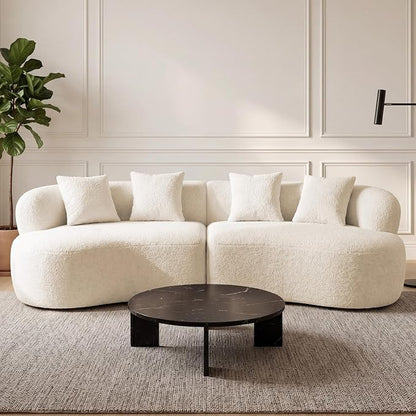 113" Curved Sectional Sofa Modern Cream Cloud Couch Modular Sectional Couches for Living Room Boneless Cloud Sofa Boucle Loveseat Comfy Chenille Deep Seat with 4 Pillows, Cream White