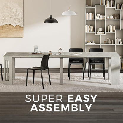 Mobili Fiver, Easy, Extendable Console Table with Extension Leaves Holder, 17.7(120.1) x35.4 in, Concrete Effect, Grey, Made in Italy