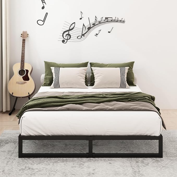 Lutown-Teen 9 Inch Full Bed Frame No Box Spring Needed, Heavy Duty Metal Platform Beds with Sturdy Steal Slats for Mattress Foundation, Easy Assembly, Noise Free, Black