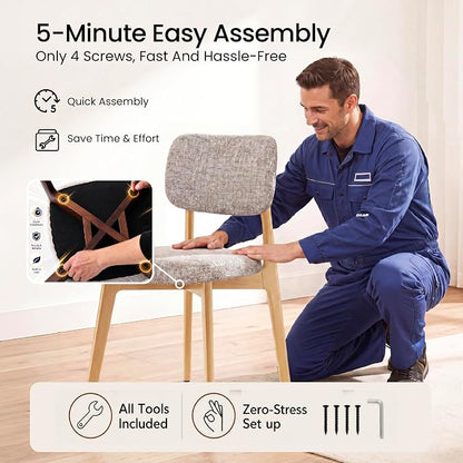 COLAMY Dining Chairs Set of 6, Modern Upholstered Kitchen Room Chairs with Solid Natural Oak Wood Legs, 5-Min Easy Assembly Anti-Wobble, High-Weight Fabric Farmhouse Side Chair, 300lbs,Oak,Oatmeal