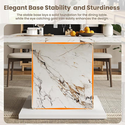 HOMISSUE 70" Faux Marble Dinner Table，Rectangle Modern White Dining Table for 6-8 People，Large Kitchen Furniture Table with Sturdy Base for Dining Room, Living Room, White