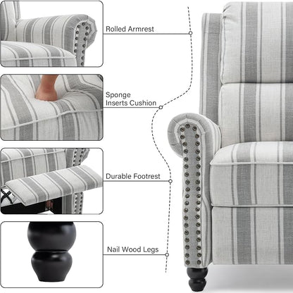 Recliner Chair, Modern Pushback Armchair with Adjustable Backrest & Footrest for Bedroom, Living Room (Grey Stripe,Set of 1)