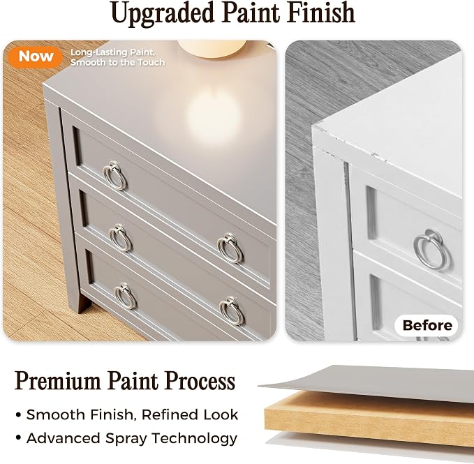 Huuger Paint Night Stand with Charger Station and USB-C Port, 3 Drawer Nightstands Set of 2, Larger Wider Bedside Table, Modern End Table, for Bedroom, Grey Nightstand