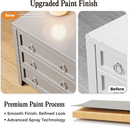 Huuger Paint Night Stand with Charger Station and USB-C Port, 3 Drawer Nightstands Set of 2, Larger Wider Bedside Table, Modern End Table, for Bedroom, Grey Nightstand